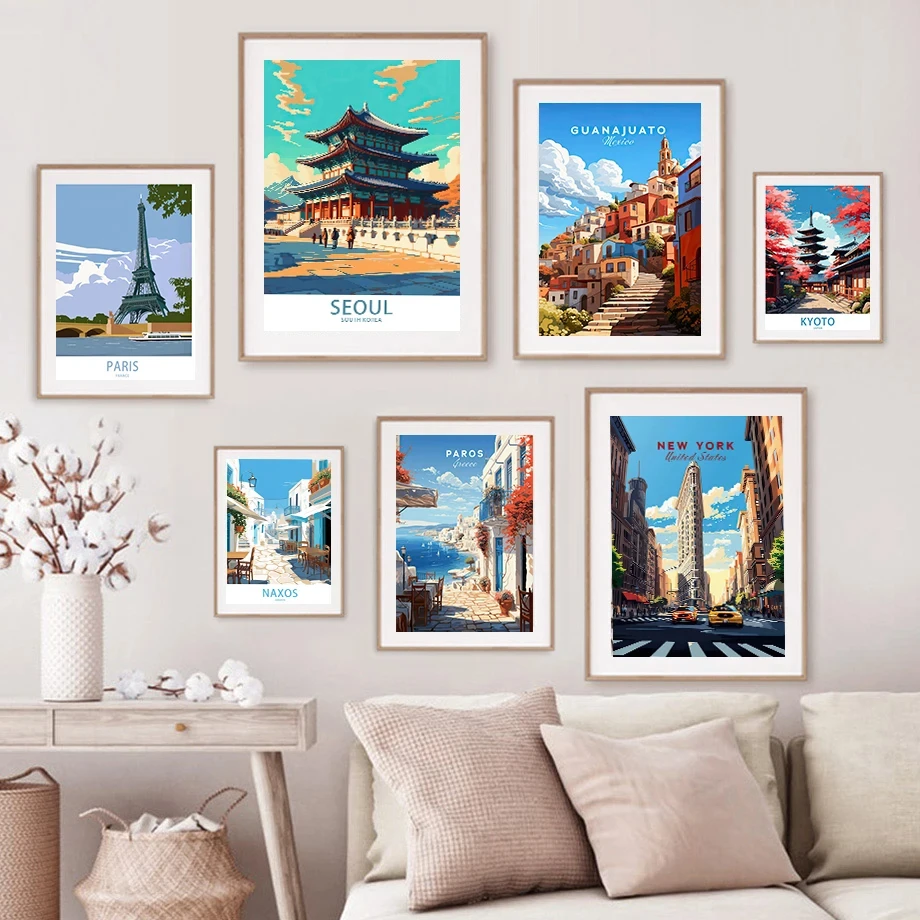 City Beauty Eiffel Tower Paros Canada New York Urban Illustration Fashion Wall Art Canvas Painting Nordic Poster Room Decor