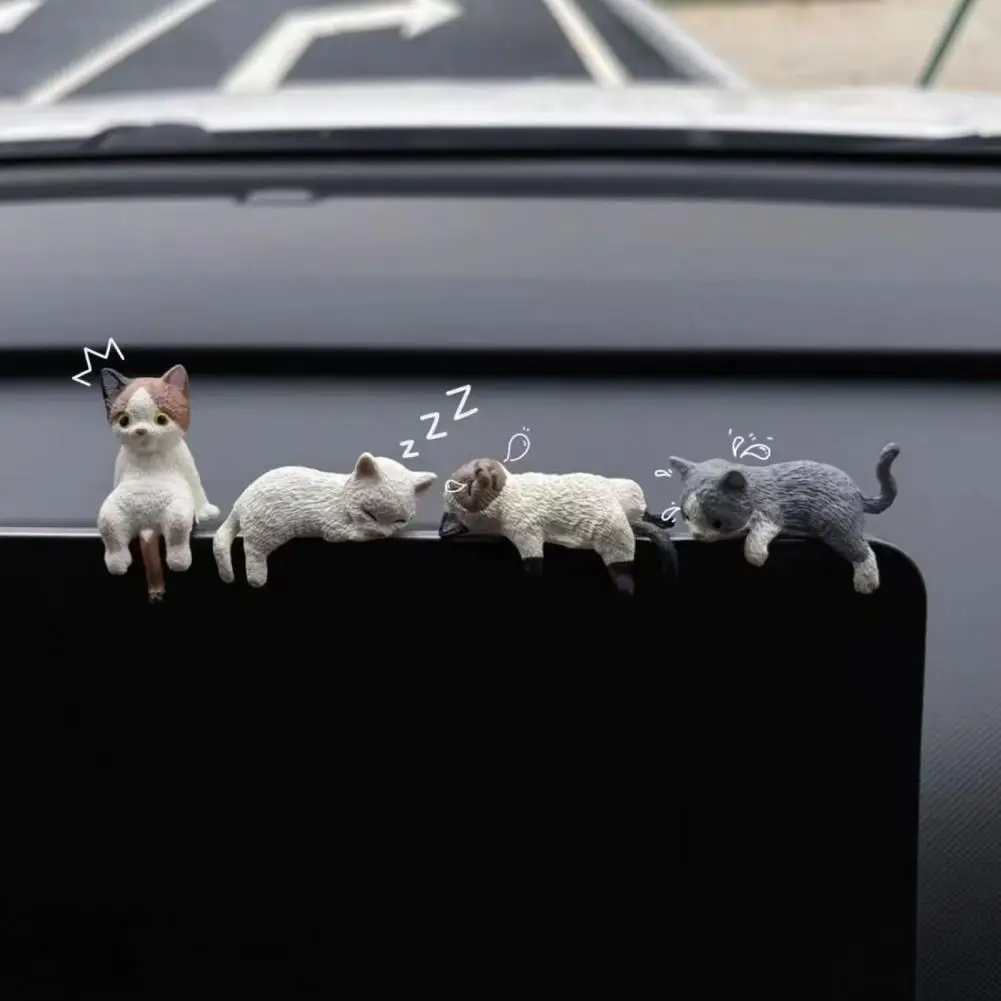 1/2/4Pcs Mini Cat Figurine Car Dashboard Central Control Display Screen Mount Sleeping Lying Sitting Kitten Statue Animal Sculpt