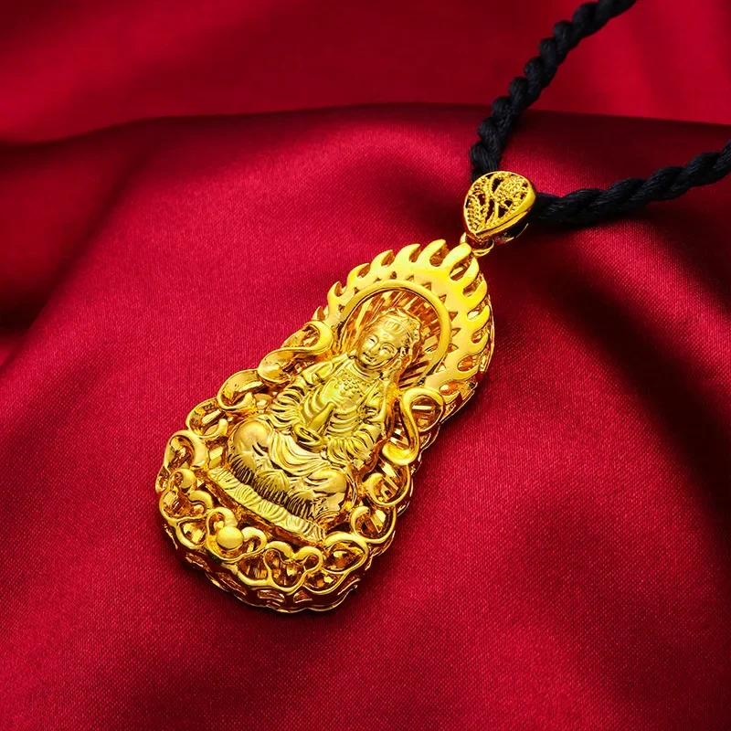 

Male Necklace 9999 24K Real Gold Gold Hollow Flame Maitreya Buddha Guanyin Pendant Male Buddha Pendant Female