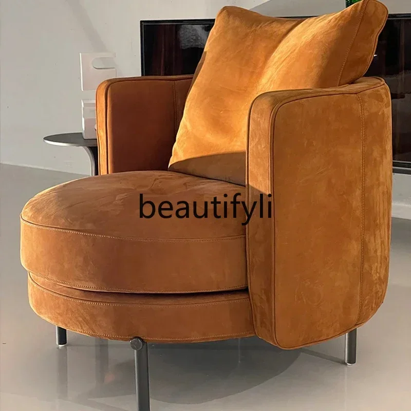 yj5 Light Luxury Single Chair Italian Minimalist Sofa Chair Frosted Leather Fabric Leisure Chair