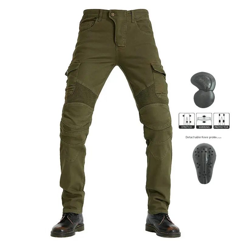 

Volero Motorcycle Riding Jeans Locomotive Knight Cycling Fashion Protective Trousers Loose Straight Leisure Pants Military-Green