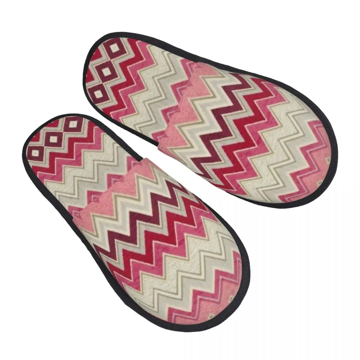 Zapatillas de casa geométricas Retro Zig Zag con estampado personalizado para mujer, pantuflas mullidas de espuma viscoelástica suaves y cálidas para interiores y exteriores