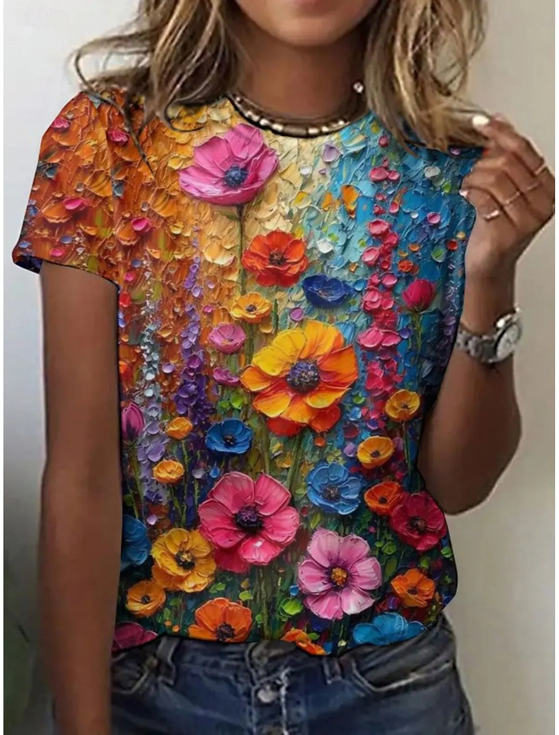 Women's Beautiful Flower 3D Prints T-Shirt Short Sleeve Tees Tops 3D Prints O-Neck Shirt Plus Size Casual Women Clothing Apparel