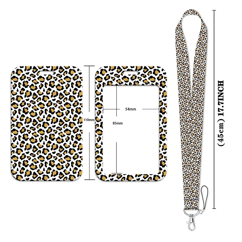 Leopard Print Love Strawberry Mobile Phone Lanyard Card Cover Bus Card Student Card Work Certificate Hard Shell