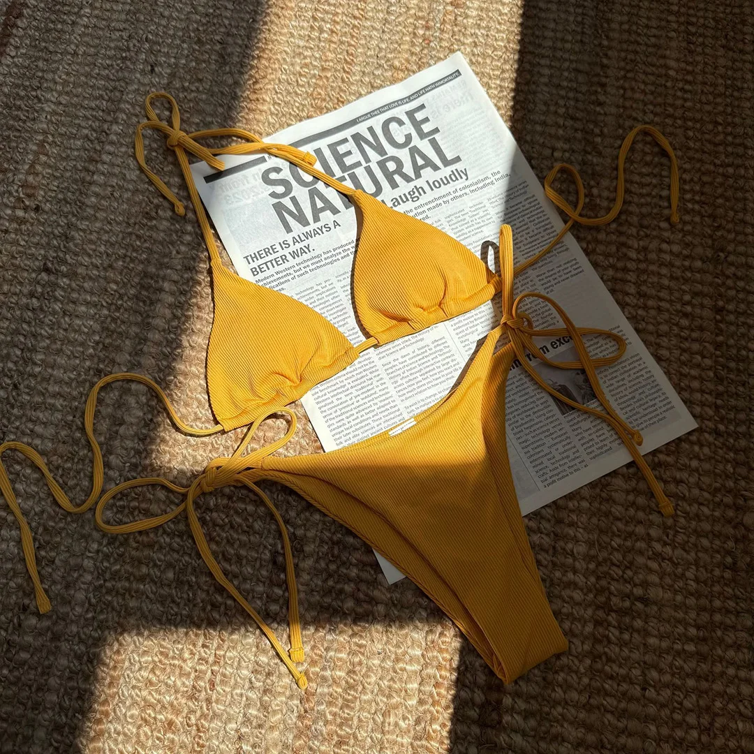 Neuer, gerippter Bikini mit Neckholder, 13 Farben, Damen-Badeanzug, zweiteiliges Bikini-Set, gepolsterter Badeanzug, Badebekleidung, Modell V4085C – Detail 39