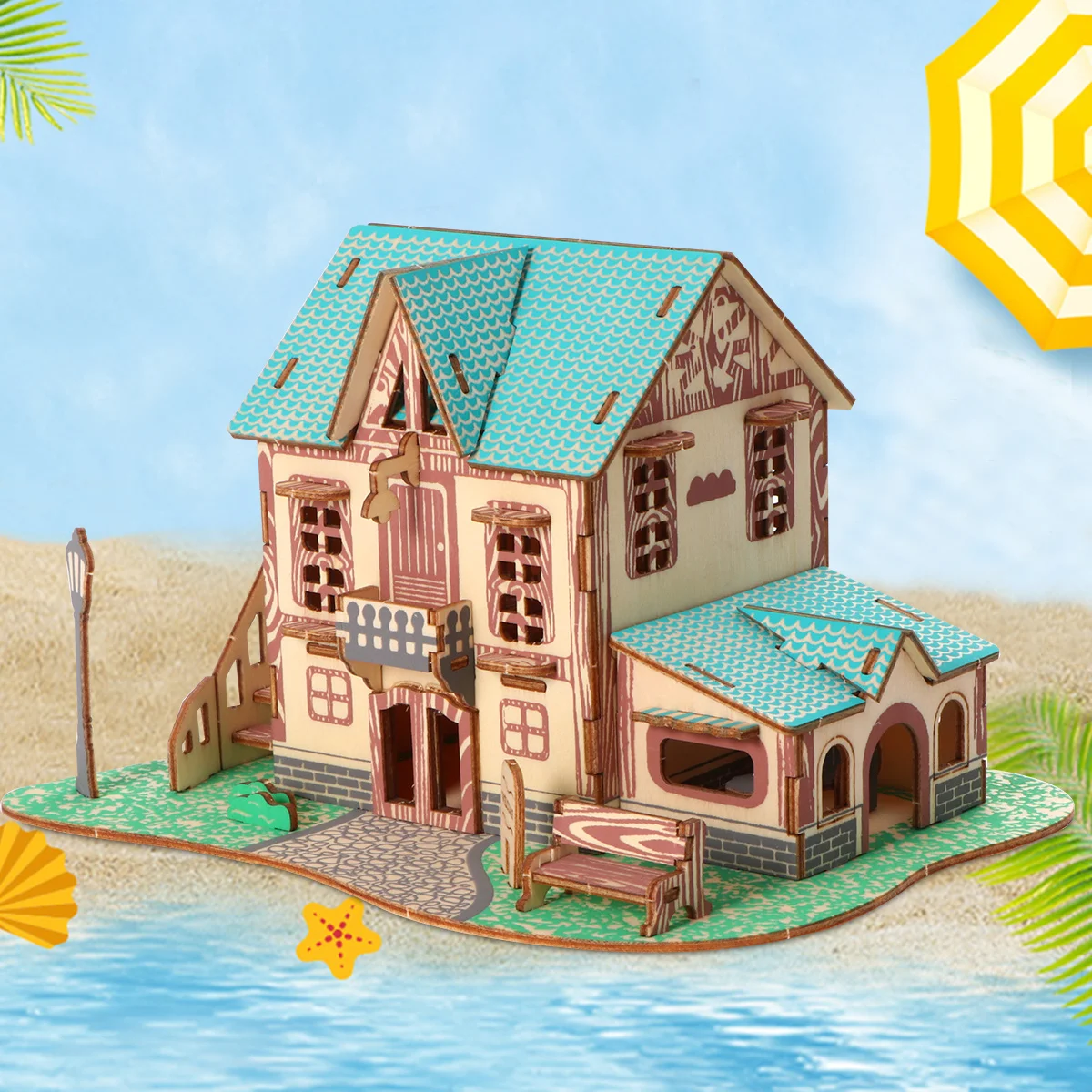 3D-Holzpuzzle mit hellem Farbdesign, pädagogisches Holzpuzzle für Kinder, Hand-Auge-Koordination, Entwicklung, Holzhaus