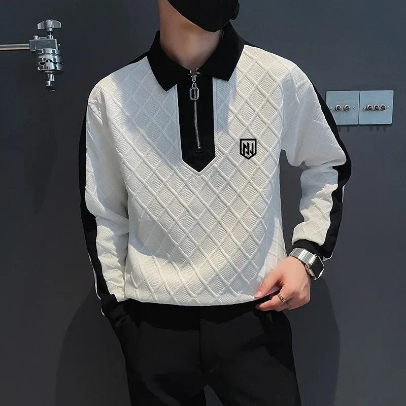 

Korean Fashion Casual Tee Men's Golf Wear 2024 Autumn New Polo Golf Top Luxury Long Sleeves Loose Elastic Shirts Golf Supplies