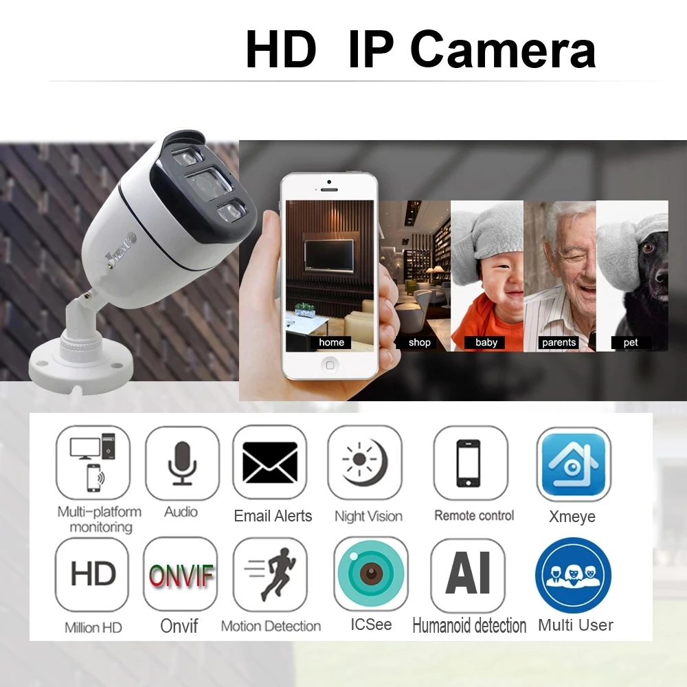 Icsee POE Camera IP Cctv Security Surveillance Infrared Smart Video Indoor Outdoor Waterproof  5MP Audio Home Cam JIENUO