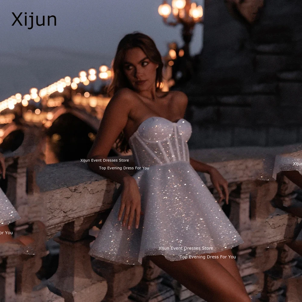 Xijun Glitter abiti da sposa Sweetheart senza maniche abiti da ballo Tulle corto Mini abiti da sposa abiti da sposa Vestidos De Novia