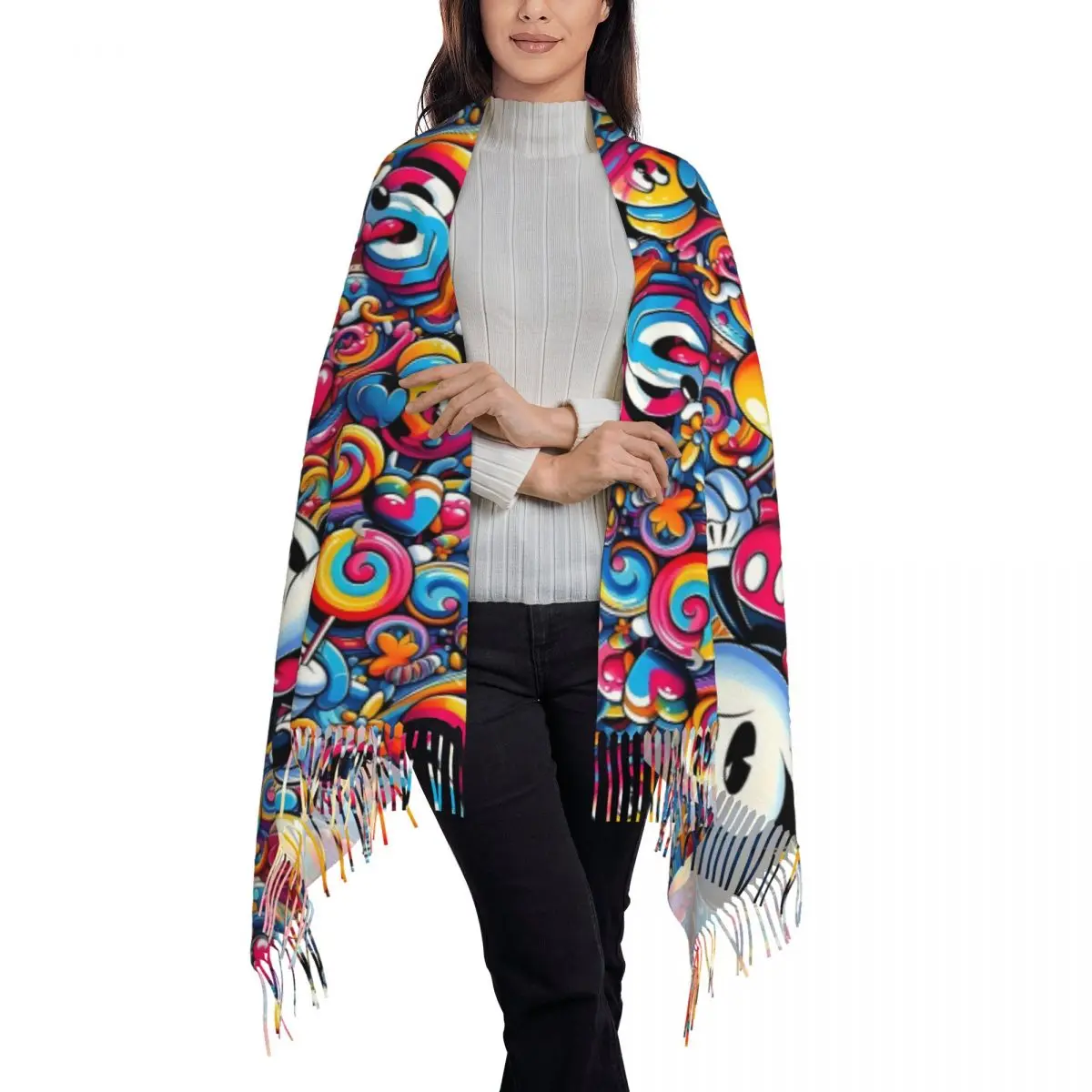 مخصص شرابة وشاح المرأة لينة Kawaii الكرتون شال التفاف الأوشحة الشتوية الإناث