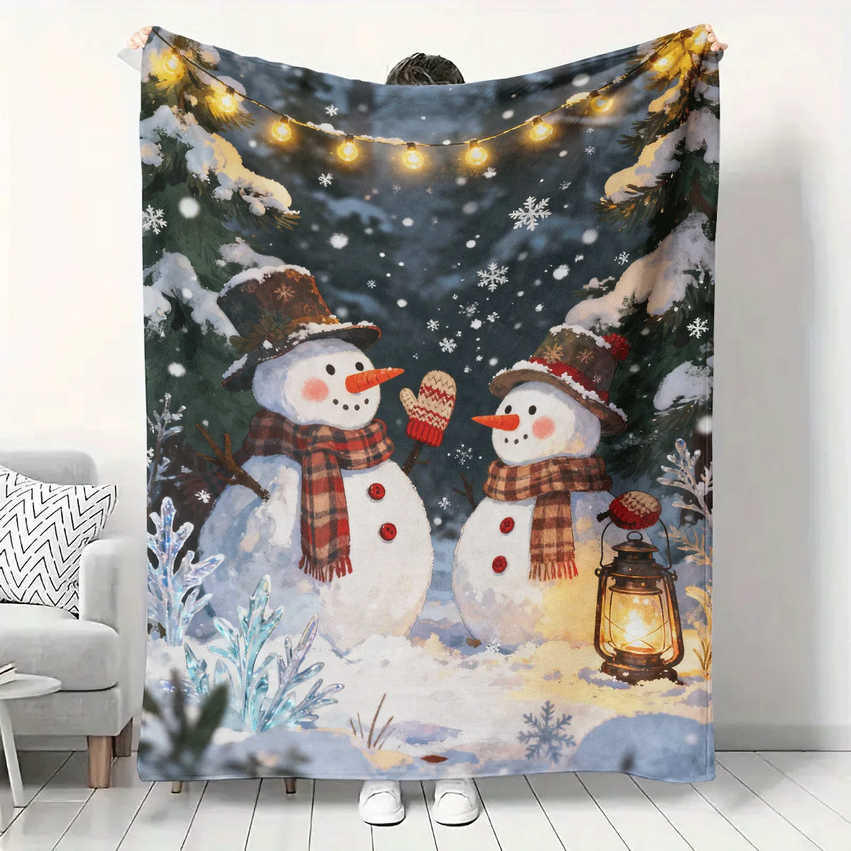 

a Christmas Snowman Warm Winter Blanket Festive Atmosphere Home Warm Decoration Blanket Soft and Comfortable Flannel Blanket