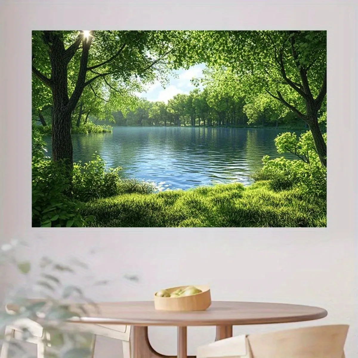 1 Stück Forest Lake View Serene Nature Theme Polyester-Hintergrundstoff – üppiger grüner Wald, Party- und Heimdekoration – Detail 5