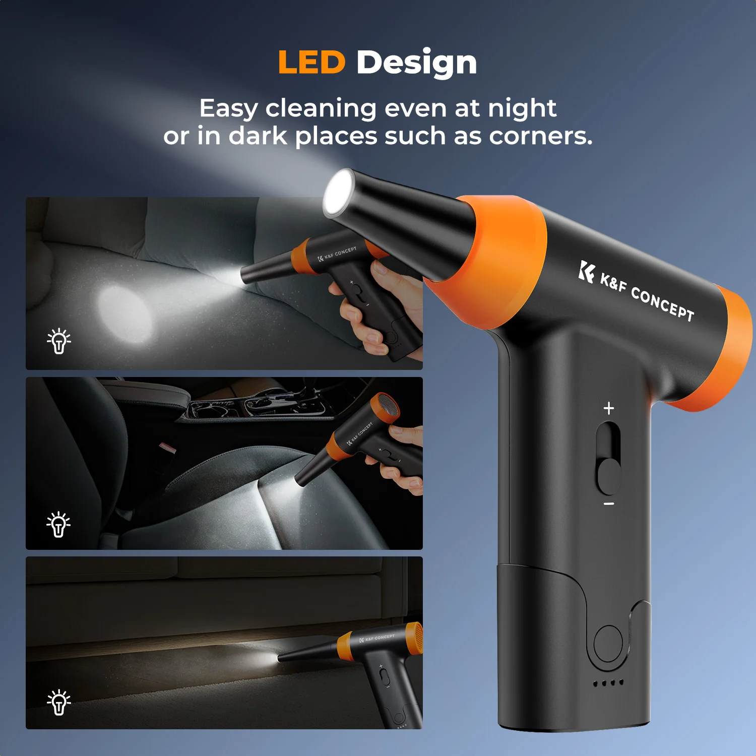 Desain LED 150000RPM Kemoceng Udara Elektrik Terkompresi 2-In-1 Peniup Udara & Hisap untuk Komputer, Keyboard Laptop, Pembersih Debu Kamera