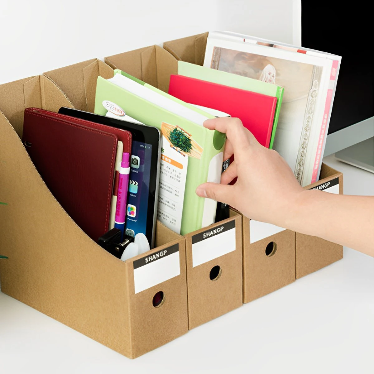 5 Packs Magazine File Holder Foldable Office Desktop File Organizer with Blank Label Stickers Book Storage Box for School Office