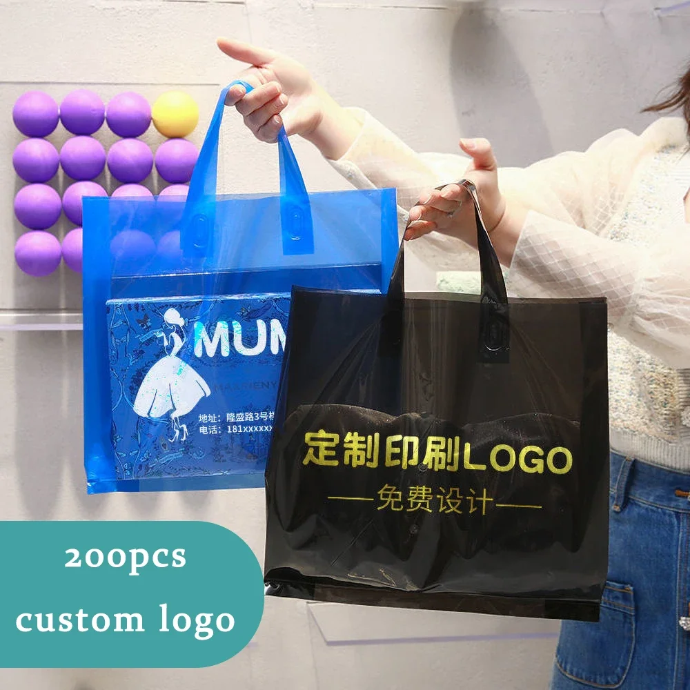 200pcs custom logo thickened handbag new listing translucent gift bag packaging bag printing one color logo personalized design