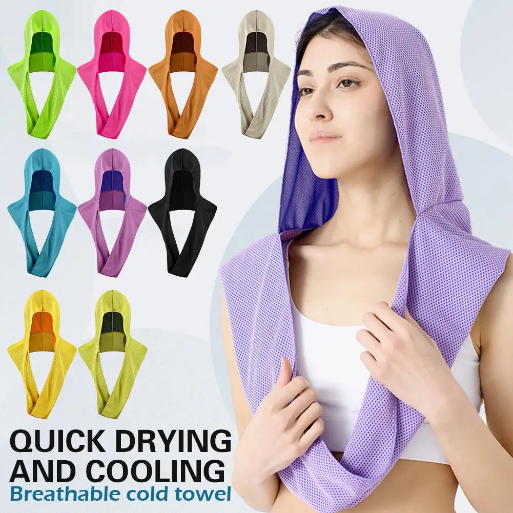 Cooling Hoodie Towels For Hot Weather UPF 50+ Head & Neck Sun Protection Instant Cool Sweat Rag Cold Towel For Gym Ourdoor J8B5