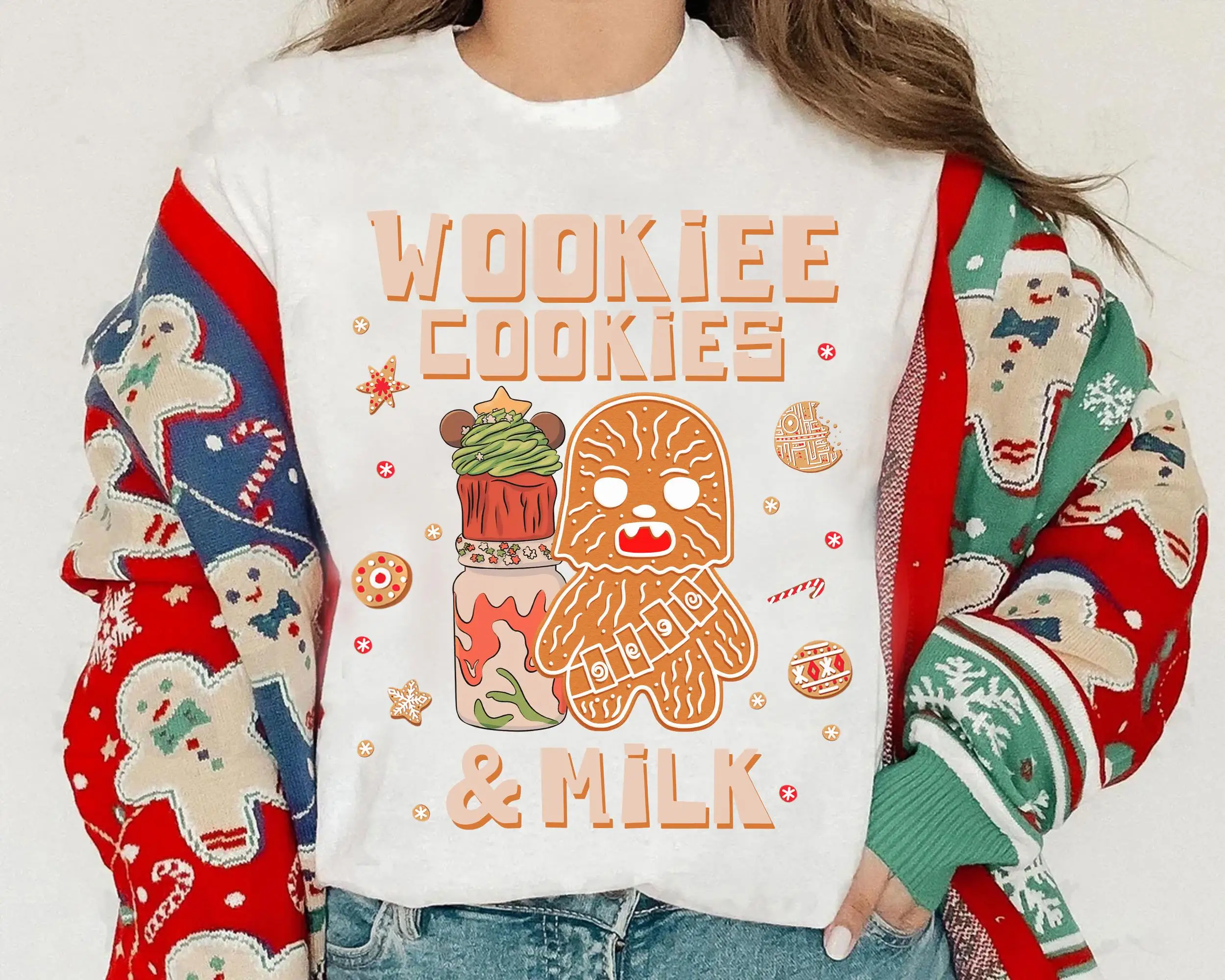 Lindo Wookiee galletas y leche pan de jengibre Navidad Retro camisa Star Wars Navidad galleta camiseta