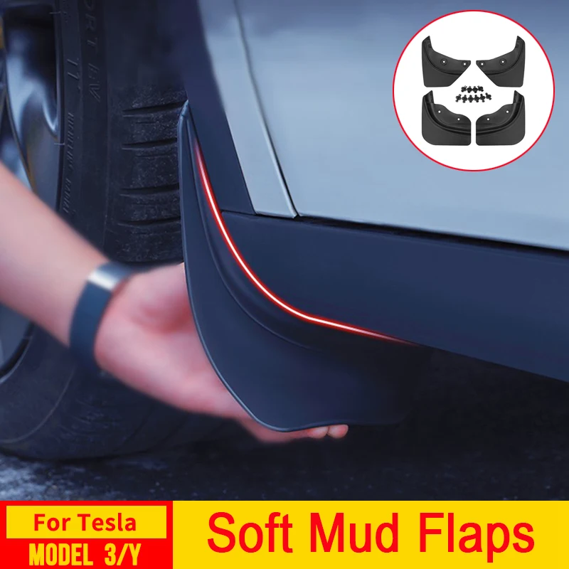 Original Type Mud Flaps for Tesla Model 3 Y Highland 2024-2020 Soft Mudflaps Guards Front Rear Wheel Fender MudGuard Accessories