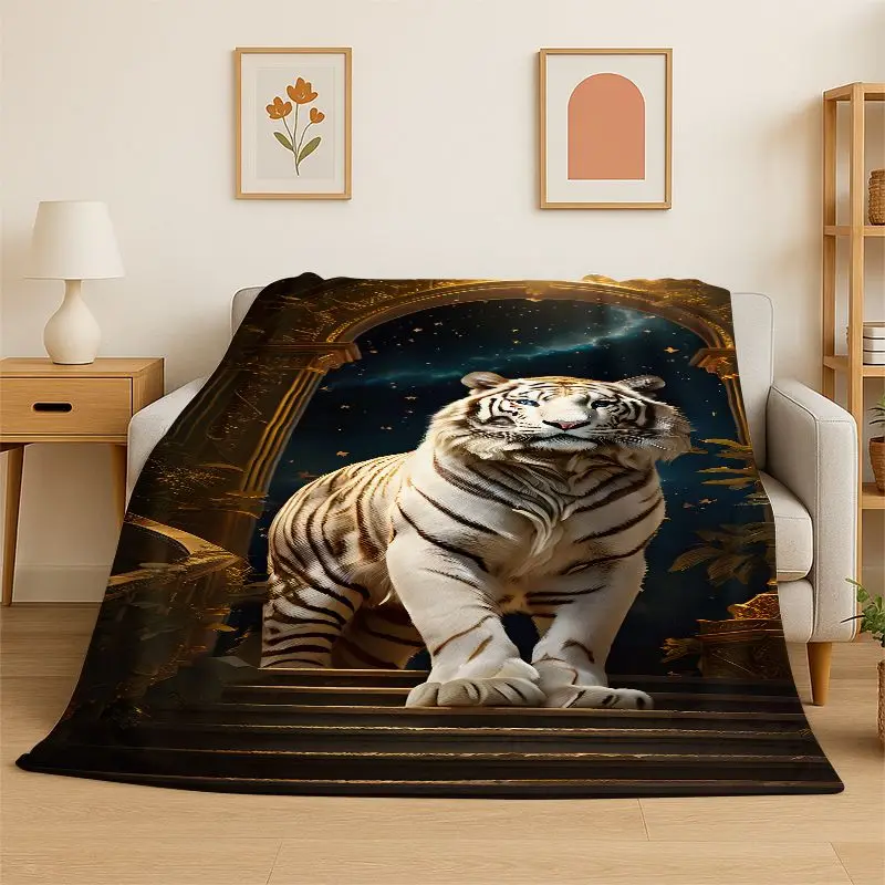 Fierce Tiger Beast Sabretooth Flannel Blanket Soft Throw Blanket for Bedroom Living Room Bed Travel Camping Picnic Nap Cover