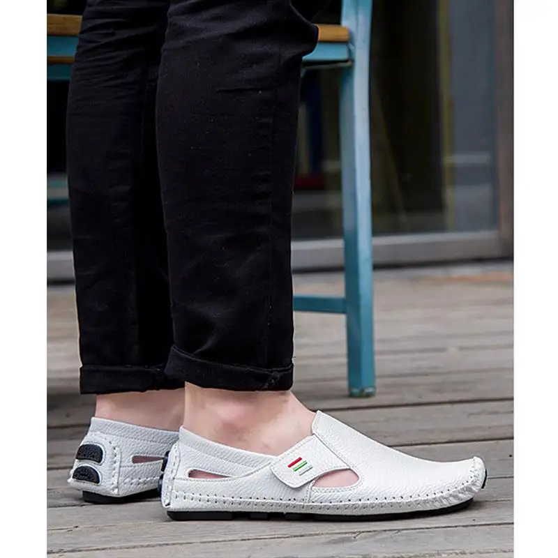 

Летняя обувь 2025 года, мужские сандалии, мягкая нескользящая брендовая мужская обувь на плоской подошве, черная, синяя, белая, большие размеры 45, D462