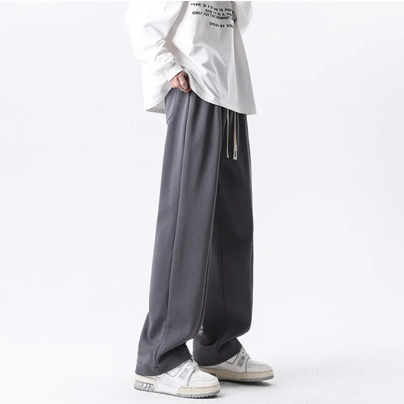 Spring Summer Men Casual Pants Wide Leg Oversize Joggers Man Drawstring Pocket Training Sweatpants Clean Fit Trousers Male Black