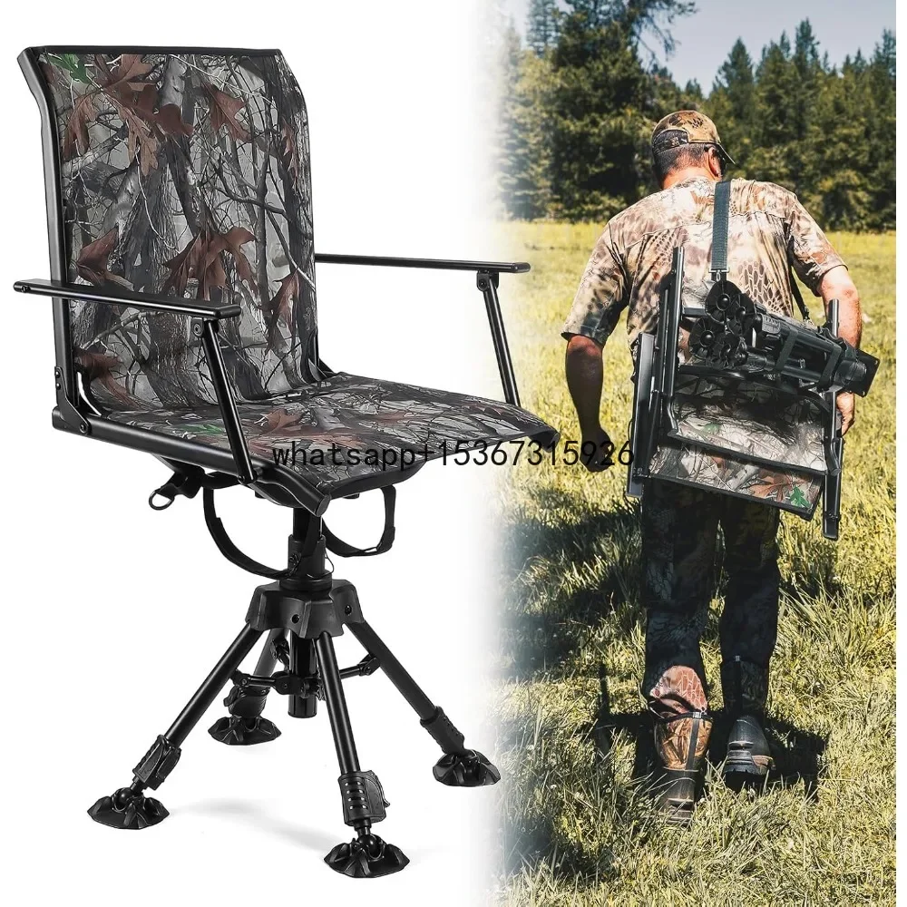 360 Degree Silent Swivel Blind Hunting Chair, Camo Height Adjustable Quick Folding Portable Comfortable Hunting Fishing Chair