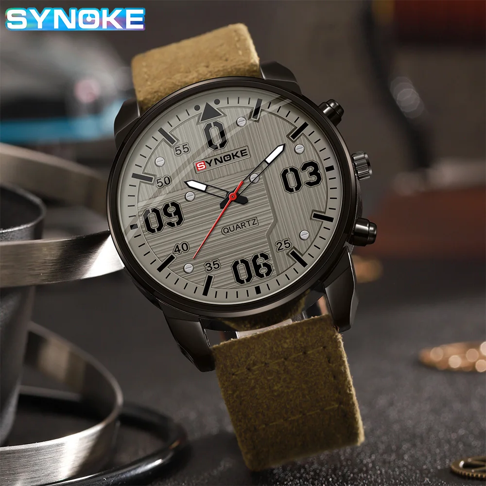 SYNOKE Male Quartz Wristwatch Military Sports Shockproof Popular Leather Watch Men Fashion Casual Clock Relogio Masculino