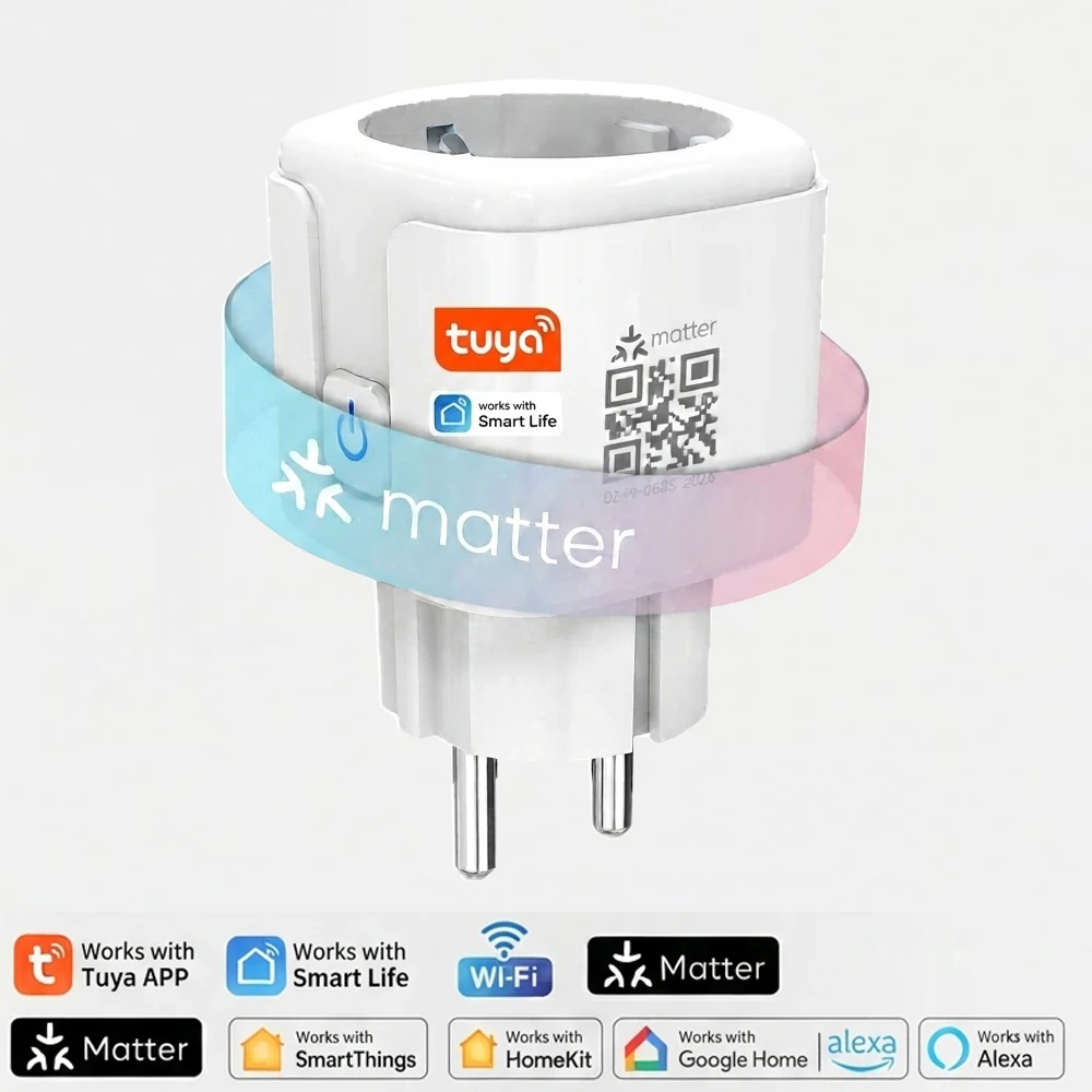 Matter 16A Smart-Steckdose mit EU-Stecker, Tuya/Smart Life, ausgestattet mit Mess- und Fernbedienungsfunktionen, Alexa-Sprachsteuerung