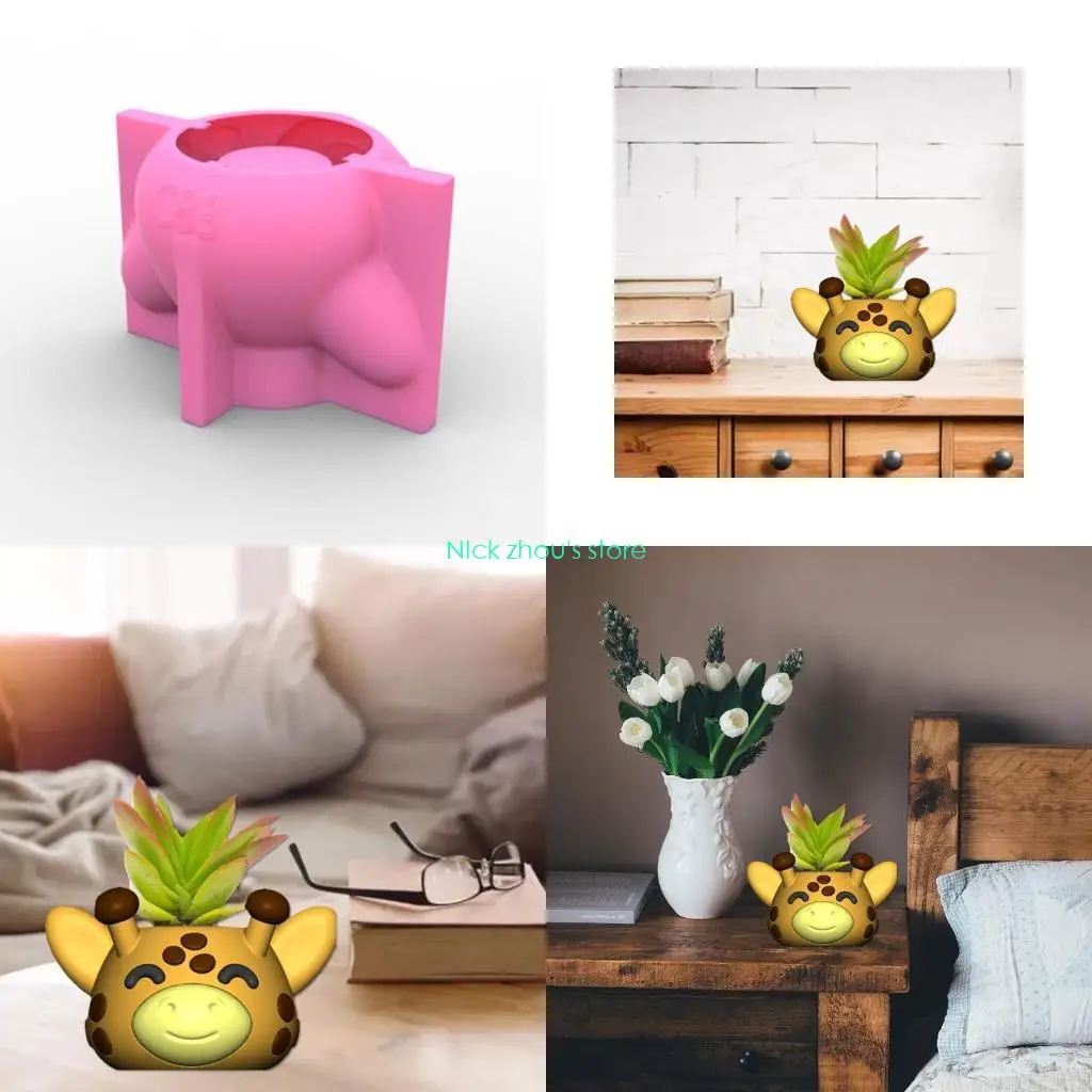 

E15E Giraffe Gypsum Flower Pot Silicone Resin Mold Epoxy Resin Casting Mold Vase Cement Mold Holder Mold