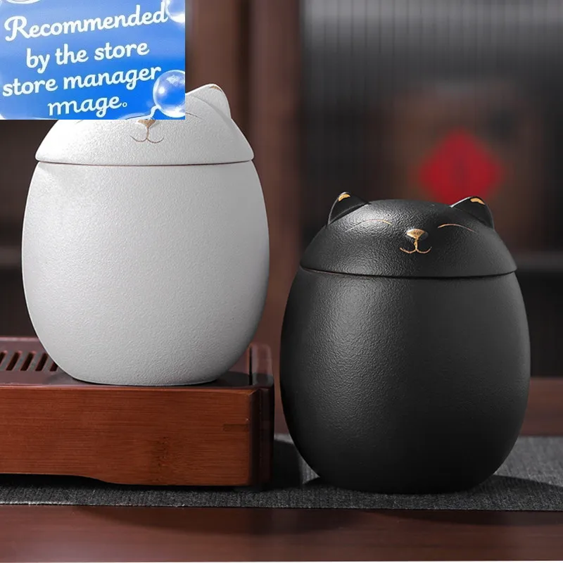 

Cute Cat Tea Jar Ceramic Sealed Pot Storage Container Household Spice Jar Bulk Jar Tea Pot Tea Box
