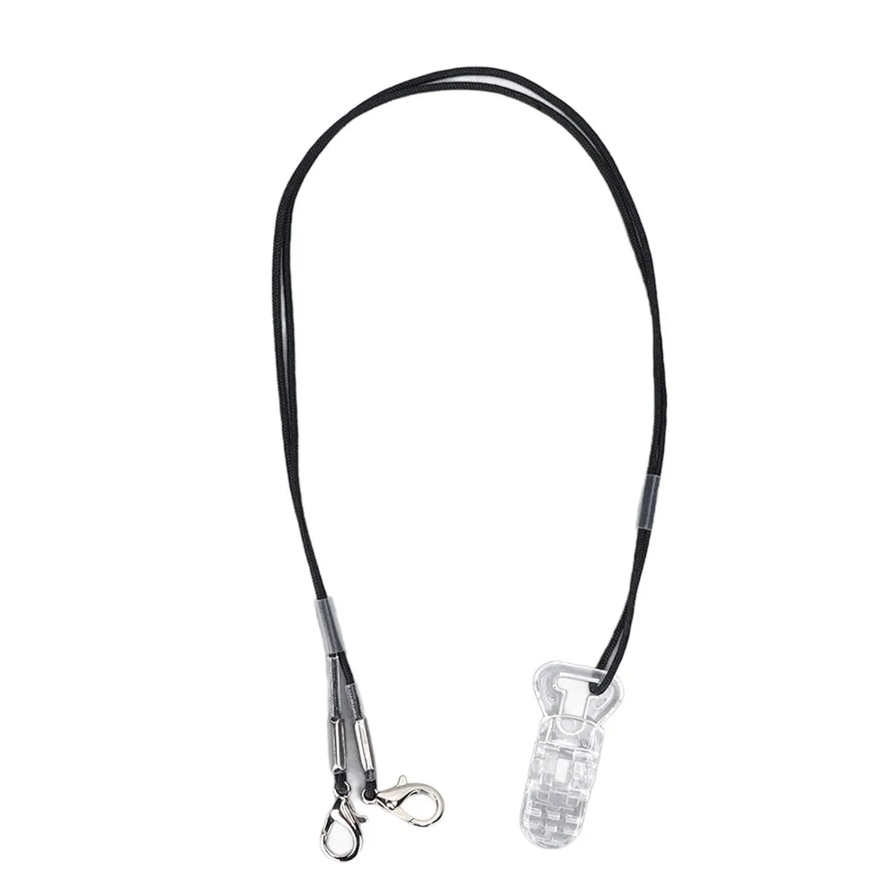 Portable Anti Lost Hearing Aid Lanyard Transparent Clip Adjustable Hearing Aid Strap Black Rope Hearing Aid Holder for Elderly