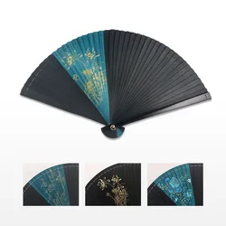 Bamboo Folding Fan Pattern Art Craft Hand Fans Small Black Fan For Dancing Home Decoration Wedding Gift For Guest