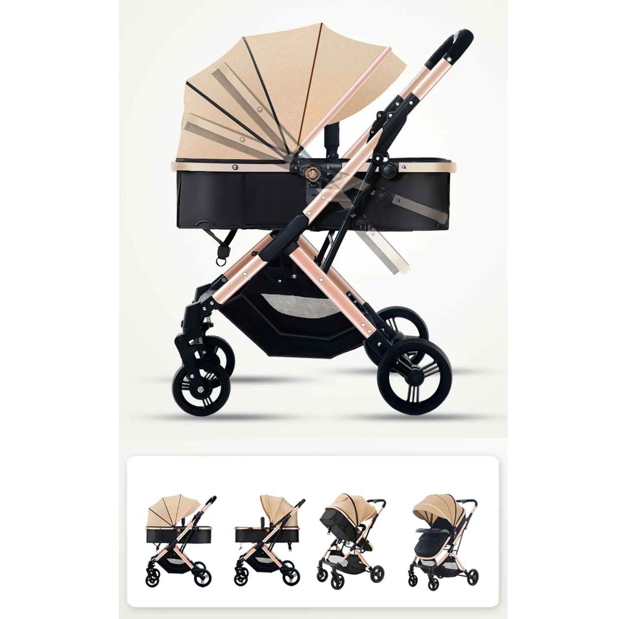 Lightweight Folding Compact Travel Stroller  Baby Pram Stroller for Airplane with Bassinet Mode