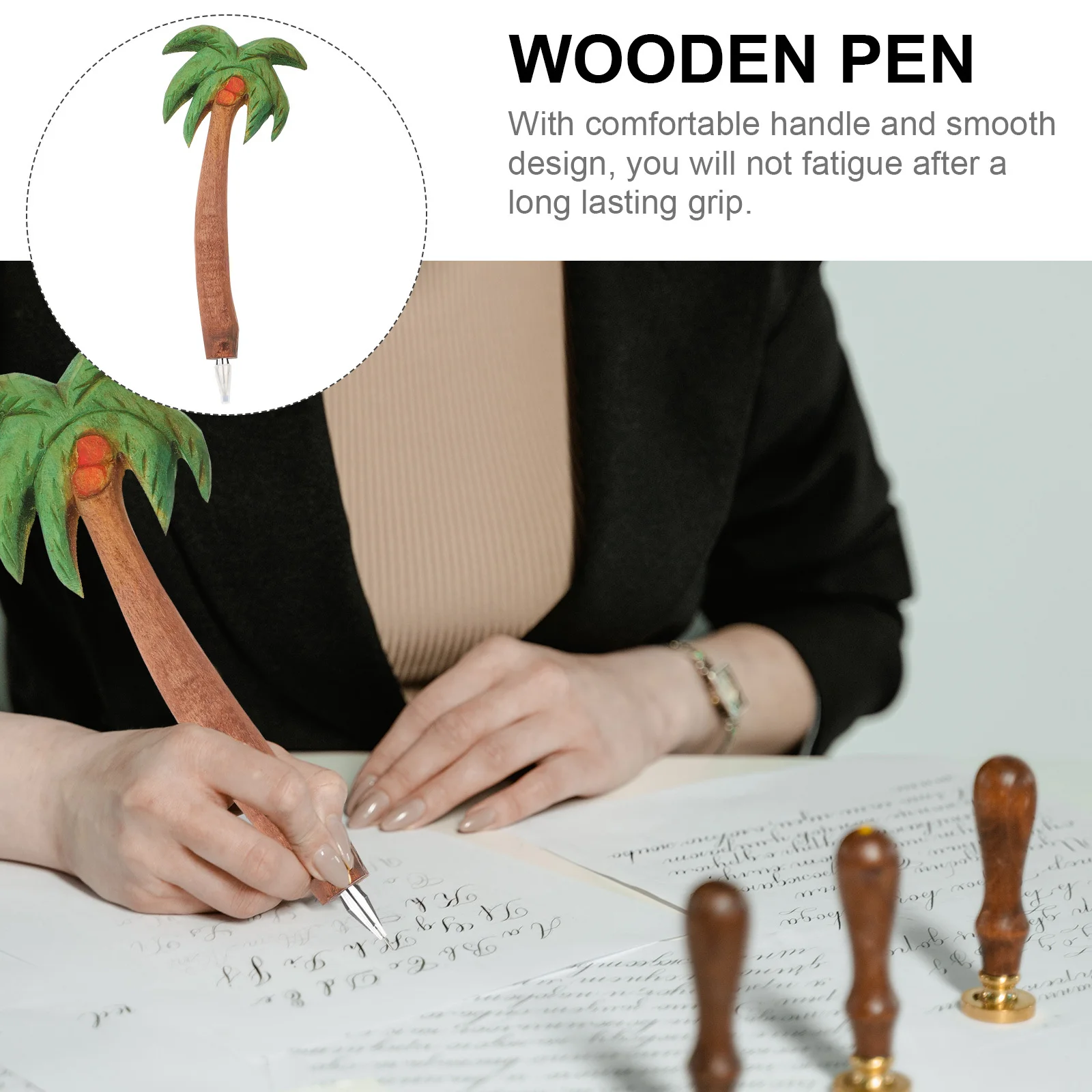

1pc Coconut-Tree Wood Ballpoint Pen Smooth Writing Vintage Wooden Pen For School Office Stationery Gift Beach Party Decor