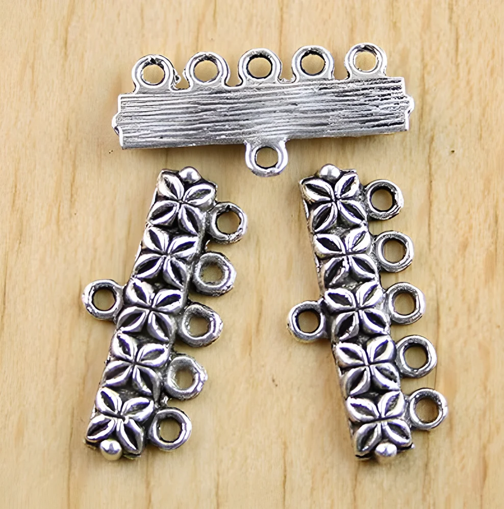 

25pcs 25*12mm Alloy matel tibetan silver 5-to-1 crafted flower connectors HWH0712