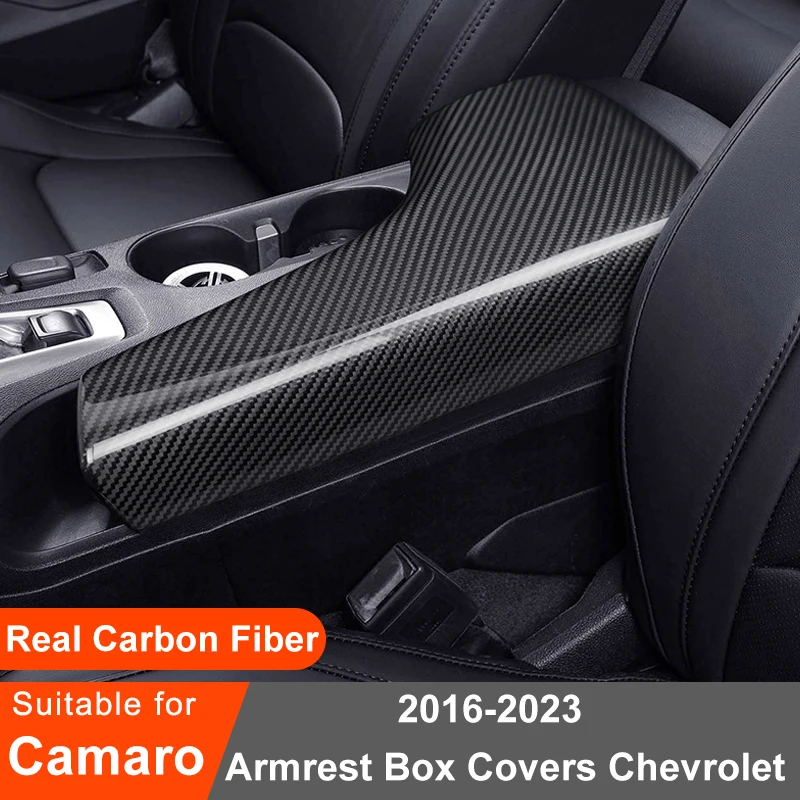 For Chevrolet Camaro 2016-2023  Real Carbon Fiber Armrest Box Decorative Cover Car Interior Stickers Modification Accessories