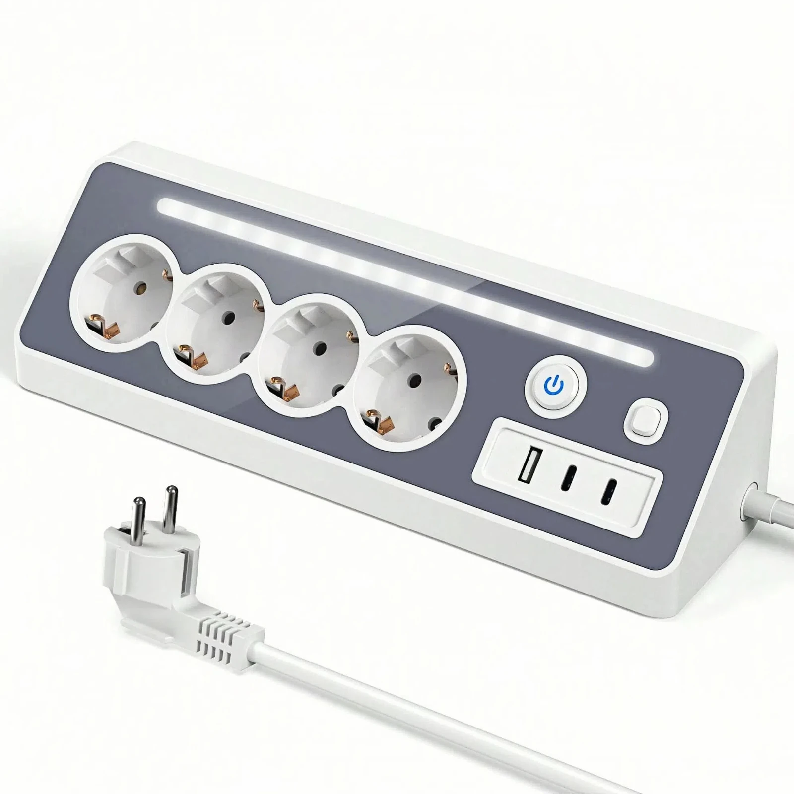 7-in-1 Multi-functional Socket with Night Light Corner, 2USB+Type-C Fast Charging Port, Suitable for Both Home and Kitchen Use