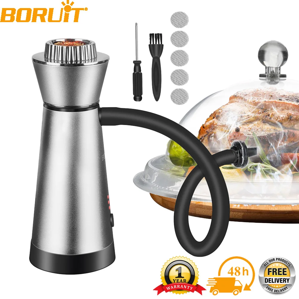 BORUiT Smoke Infuser Food Drink Cold Smoke Generator Bar Portable Molecular Cuisine Smoking Gun Meat Burn Cooking for BBQ Food