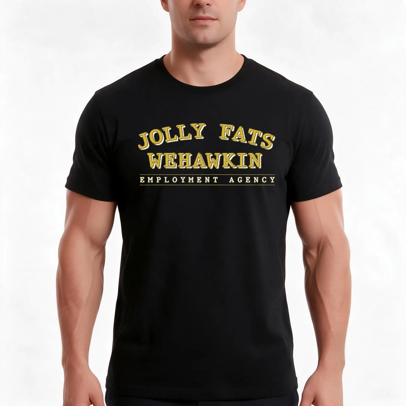 Jolly Fats Wehawkin Employment Agency T-Shirt, Summer Casual Cotton Tee, Oversized Streetwear Tops, Vintage Graphic Print