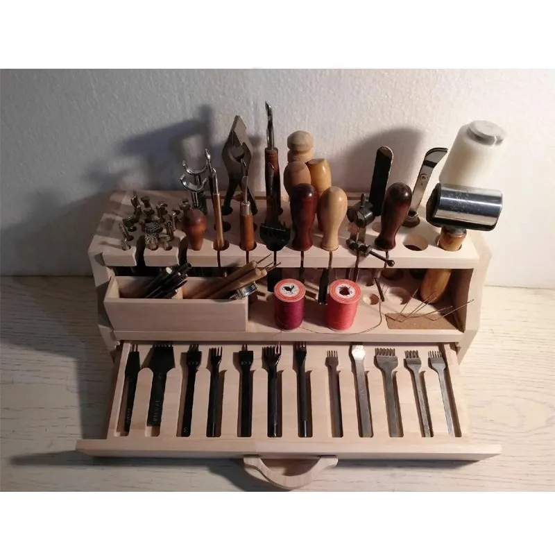 New Rubber Wood Leather Tool Storage Rack, Multifunctional DIY Handmade Leather Cutting Tool Carving Knife Solid Wood Tool Rack