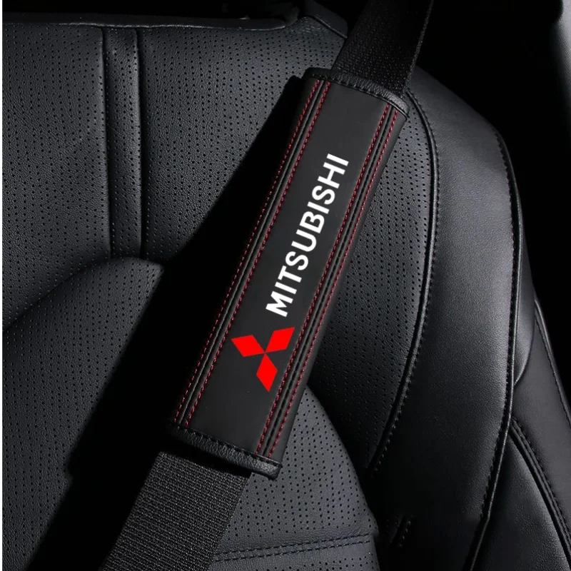 2Pcs Car Seat Belt Leather Safety Belt Shoulder Covers Interior For Mitsubishi Outlander Ralliart Lancer EX3 ASX V73 3 Xl l200