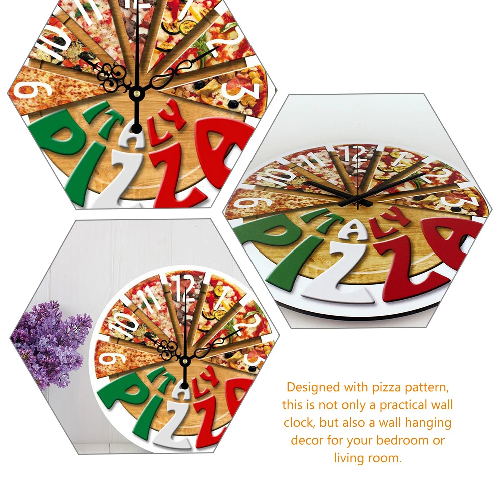 

Unique Round Wooden Wall Clock Funny Pizza Pattern Silent Non Ticking Western Restaurant Decor Modern Clock Modern Wall Clocks