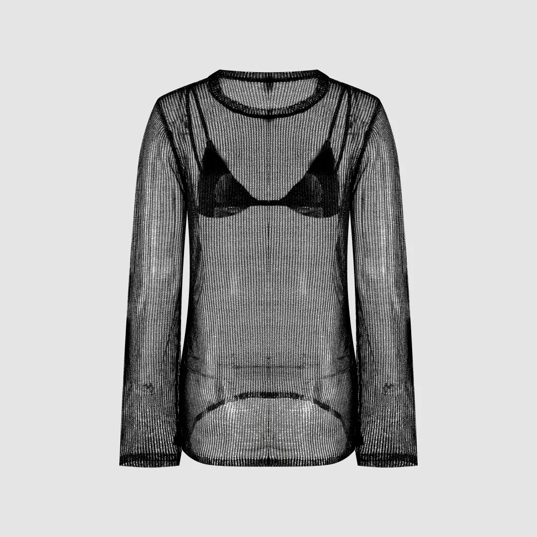 2026 Metallic Thread Knit Top with Built-In Bra Cups – Sheer Long-Sleeve Bodysuit Style Shirt for Layering or Solo Wear