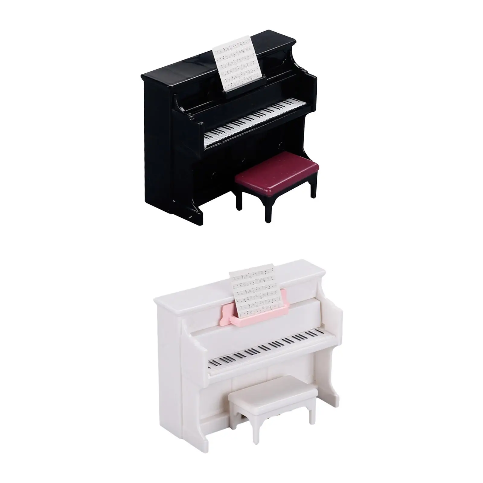 Piano para casa de bonecas com banco 1/12 instrumento musical em miniatura para casa de bonecas