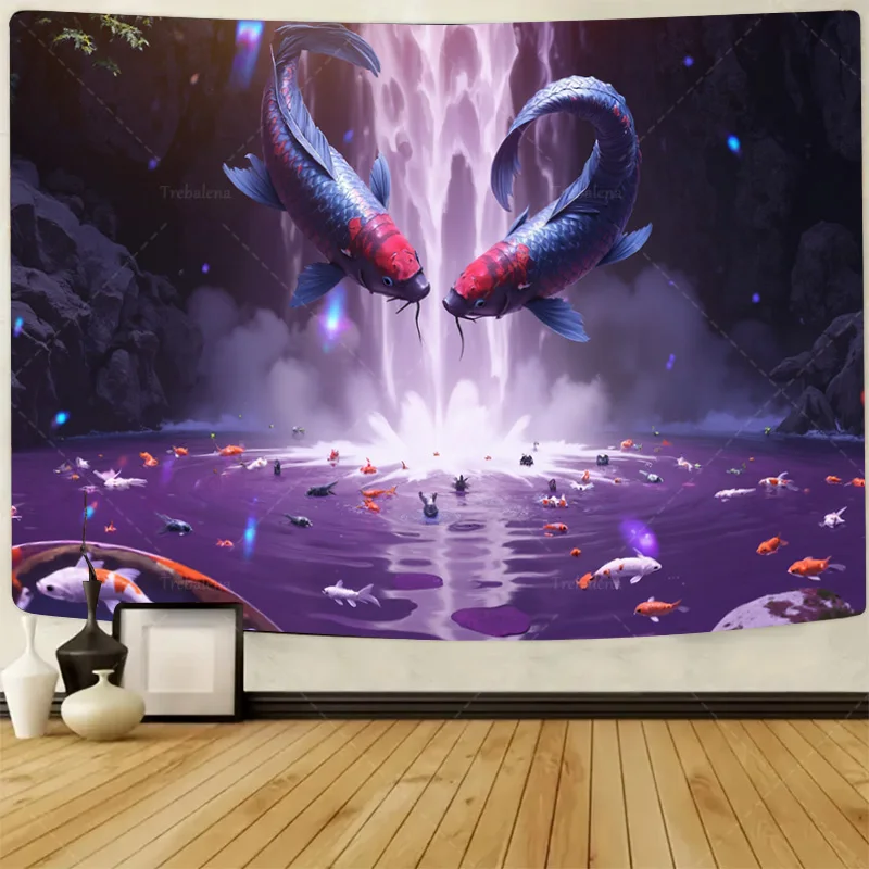 

1шт настенный гобелен "Ки рыба водопад гобелен-фэнтезийное искусство настенный гобелен для домашнего декора"