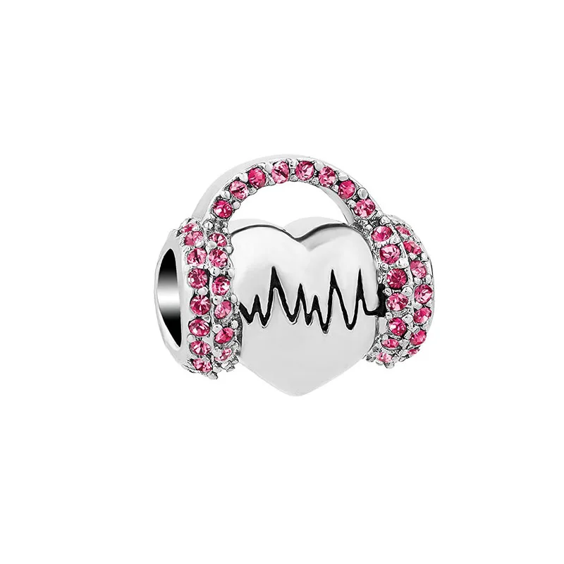 New Pink Series plated music Charms Beads For Pandora Bracelets Keychain Necklace DIY Fashion girl Jewelry Gift