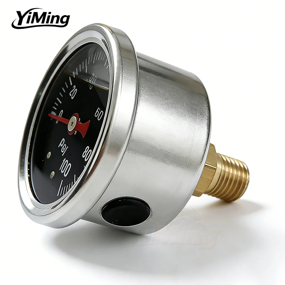 Universal Fit For Harley BMW Kawasaki With 1/8 NPT 0-100 PSI Oil Fuel Pressure Gauge Kit Oil Press Regulator Gauge Liquid Filled