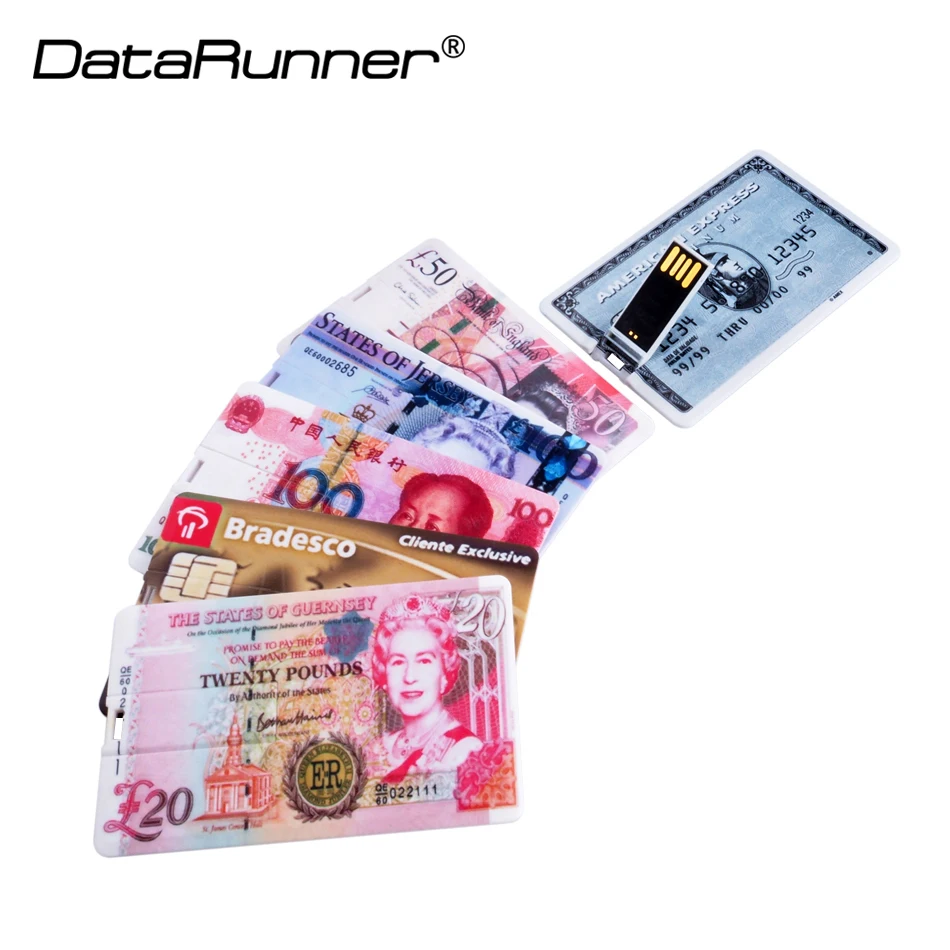 Datarunner บัตรธนบัตร USB แฟลชไดร์ฟ32GB Pendrive 4GB 8GB 16GB 64GB 128GB บัตรเครดิต USB 2.0หน่วยความจำ U Disk