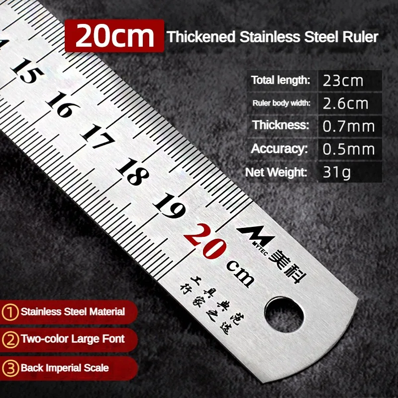 15/20/30/50cm Multi-standard Measuring Ruler Stainless Steel Portable Hand Percision Measuring Tools School Supplies Rulers