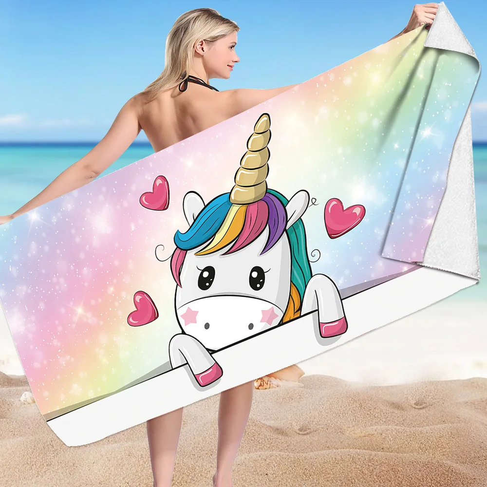 Cute Unicorn Series digital-printed polyester Superfine fiber double-sided fleece Beach vacation bath towel, beach towel